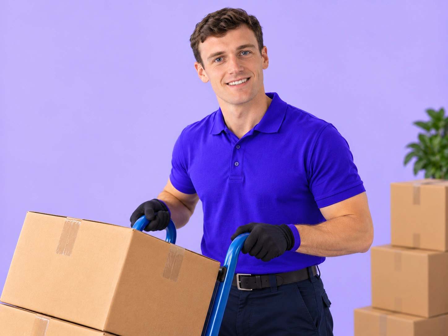 AFS Removals mover moving boxes on a sack trolley