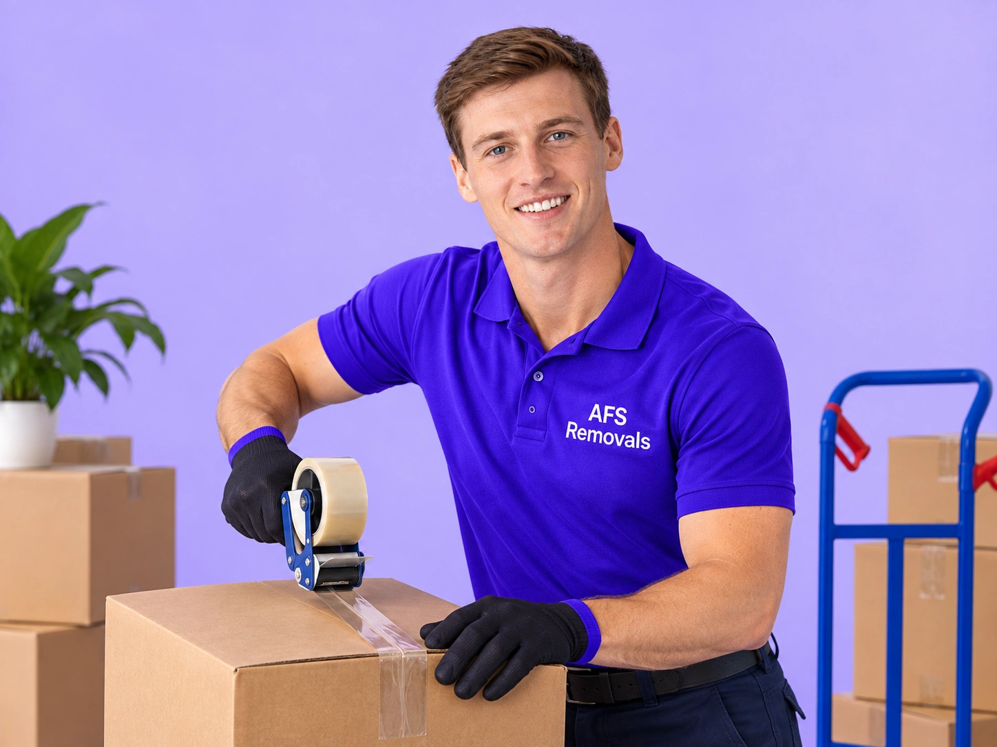 AFS mover taping up a packed moving box